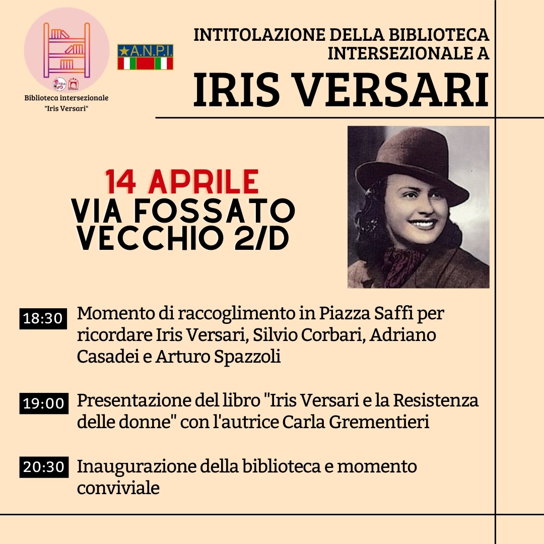 Locandina evento di intitolazione della Biblioteca Intersezionale a Iris Versari